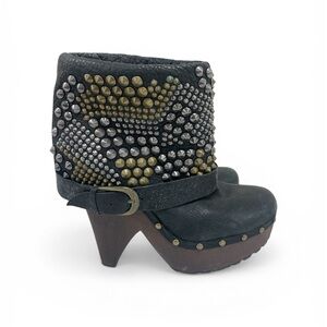 Sam Edelman Black and Gold Studded Heeled Boots